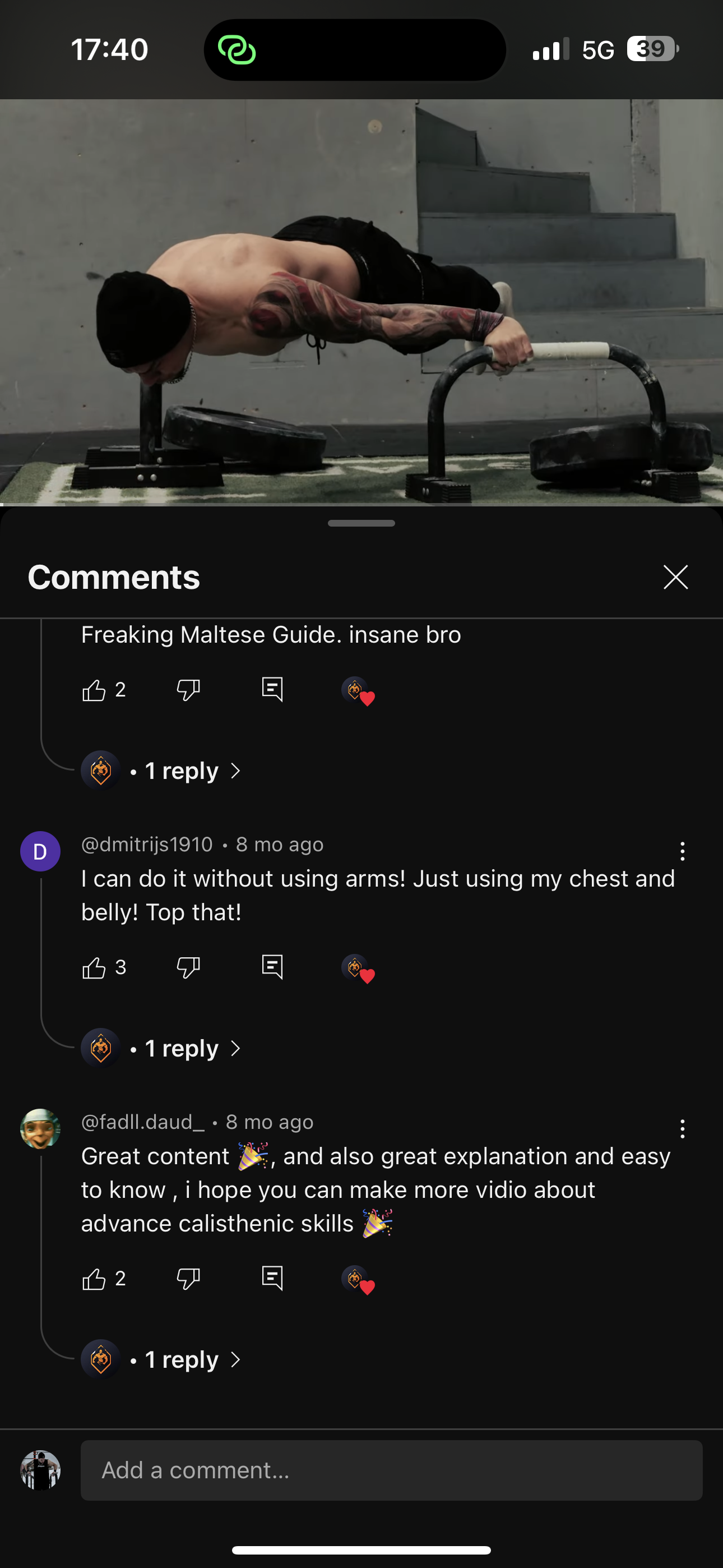 Advanced calisthenics testimonial